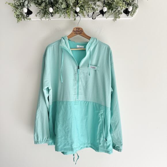 Women’s Columbia Quarter Zip Sea Green PFG Light Weight Jacket XL SH - Picture 1 of 3